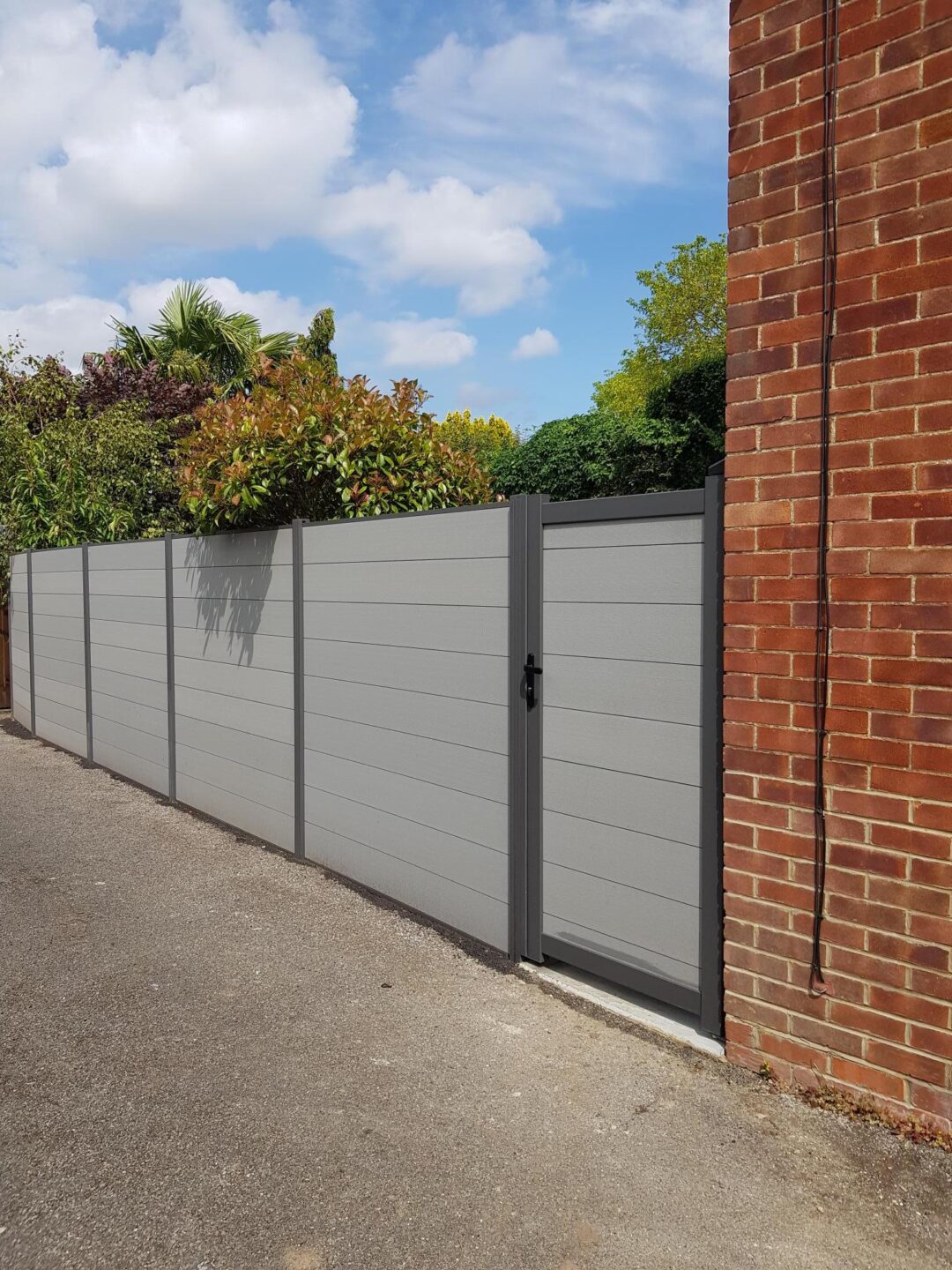 light grey composite fencing and gate
