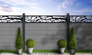 pebble grey fencing with autumn trellis