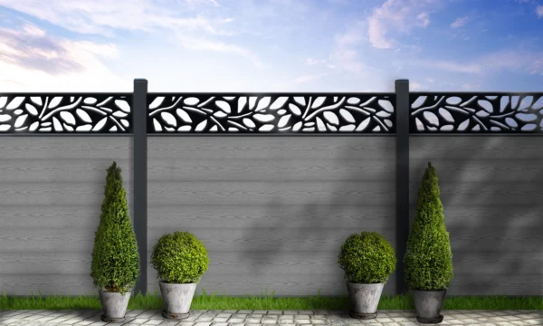 pebble grey fencing with bonsai trellis