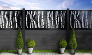 slate grey fencing with japanese garden trellis